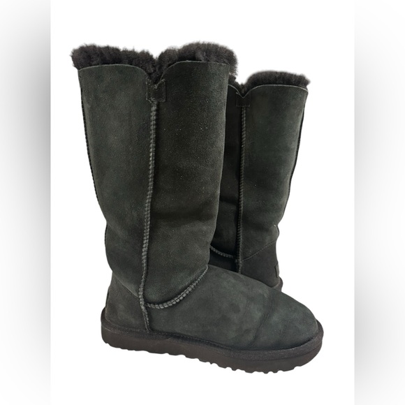 UGG BAILEY BUTTONS TRIPLET BOMBER LEATHER BOOTS BLACK WOMEN SIZE 7 B6 - Picture 7 of 9